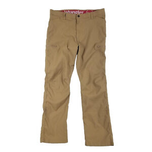 Wrangler Pants Mens 38x32 Khaki‎ Outdoor Hiking Nylon Blend Zip Pocket Stretch